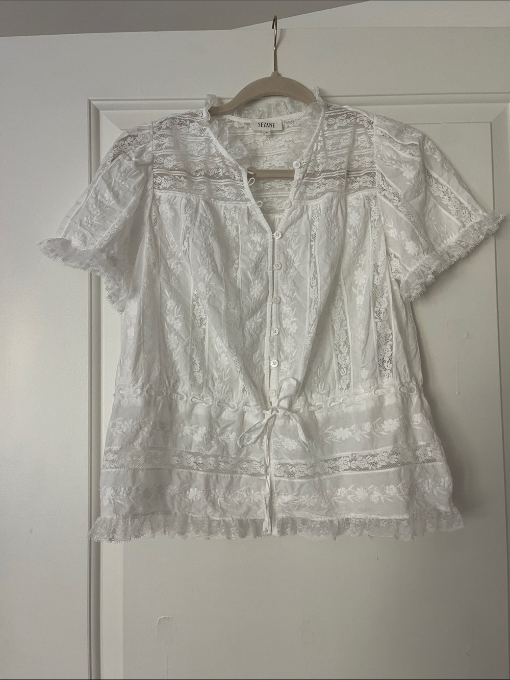 Sezane Shenali Shirt, White, Size 4